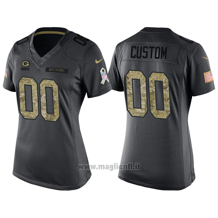 Maglia NFL Limited Donna Green Bay Packers Personalizzate 2016 Salute To Service Nero